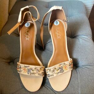 Flowery Ankle Strap Heels